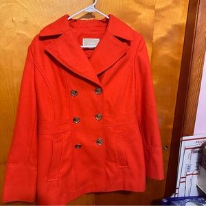 MICHAEL by Michael Kors Double Breasted Orange Wool-Blend Peacoat